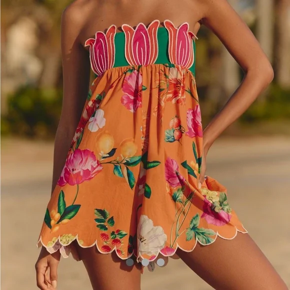 Anthropologie Celandine Tulip Babydoll Romper Small w/ removable straps - Picture 1 of 4